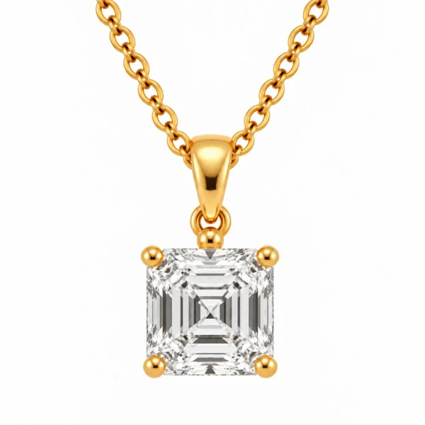 18K Gold Asscher Cut Lab Grown Diamond Solitaire Pendant for Women