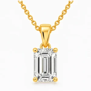 18K Gold Emerald Cut Lab Grown Diamond Solitaire Pendant for Women