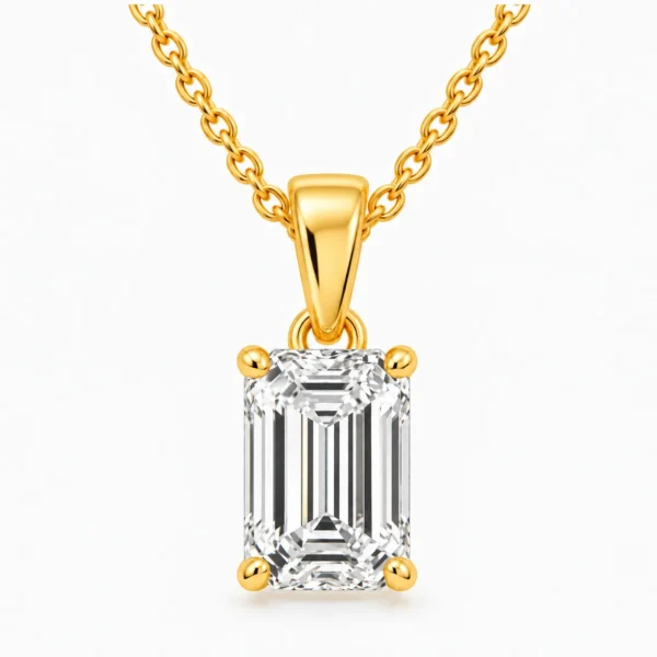 18K Gold Emerald Cut Lab Grown Diamond Solitaire Pendant for Women