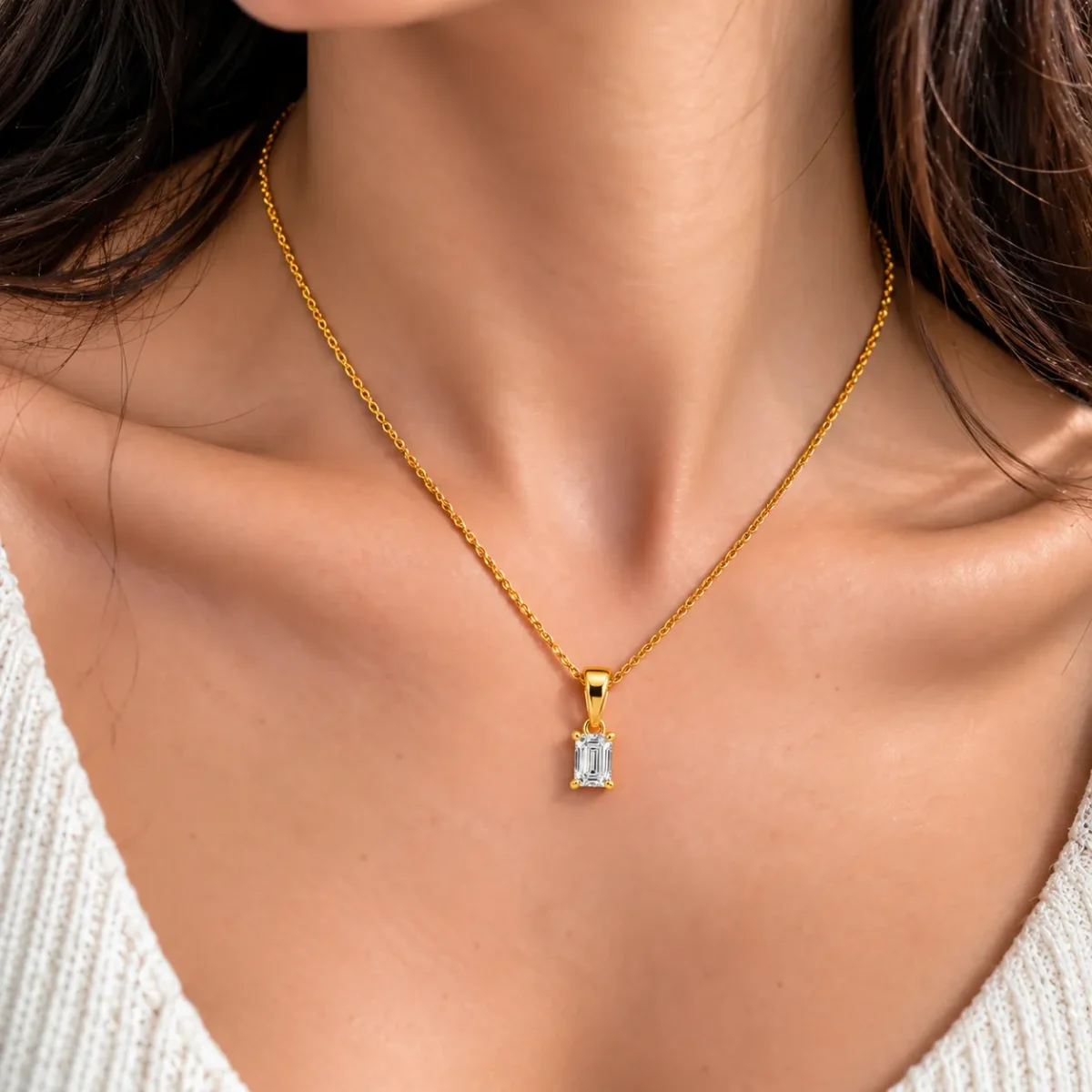 Emerald Cut Lab Grown Diamond Solitaire Pendant in Gold - Image 2
