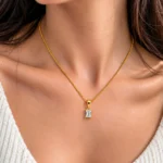 Emerald Cut Lab Grown Diamond Solitaire Pendant in Gold - Image 2