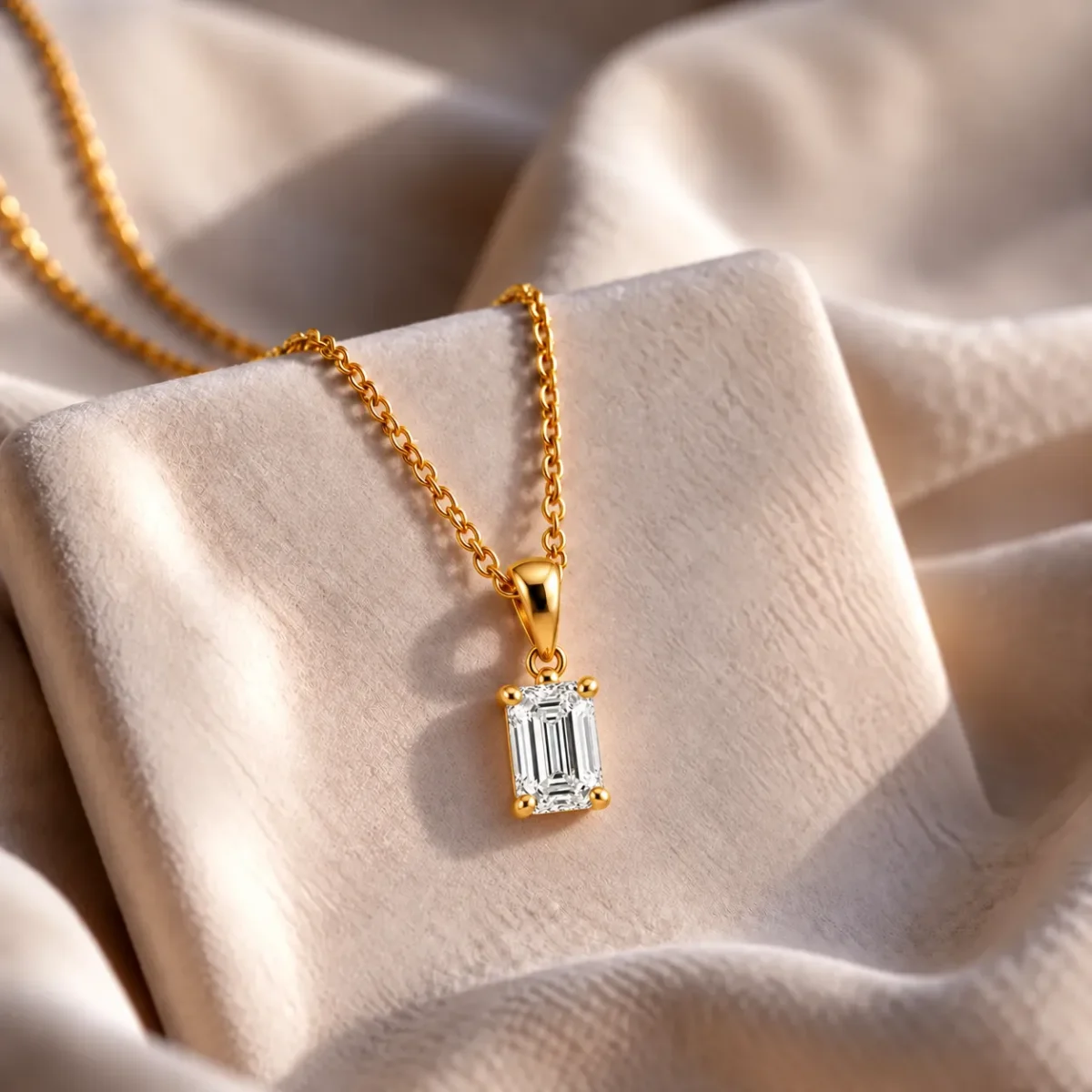 Emerald Cut Lab Grown Diamond Solitaire Pendant in Gold - Image 3