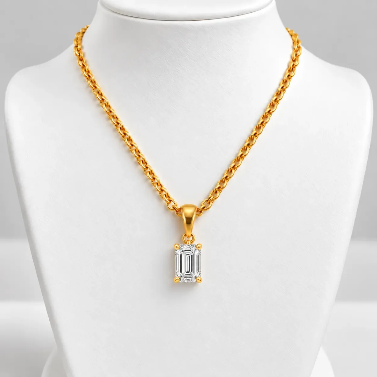Emerald Cut Lab Grown Diamond Solitaire Pendant in Gold - Image 4