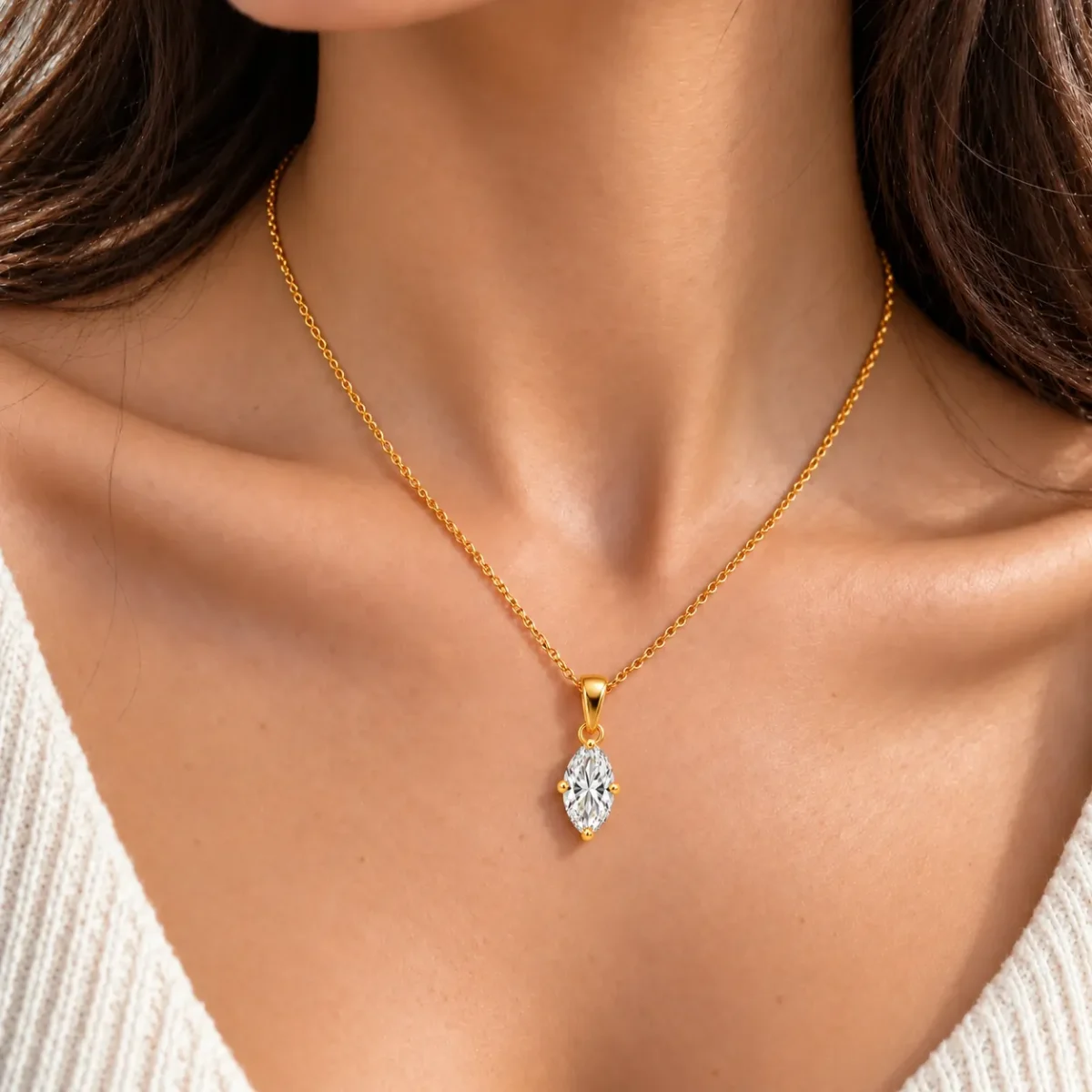 Marquise Cut  Lab Grown Diamond Solitaire Pendant in Gold - Image 2