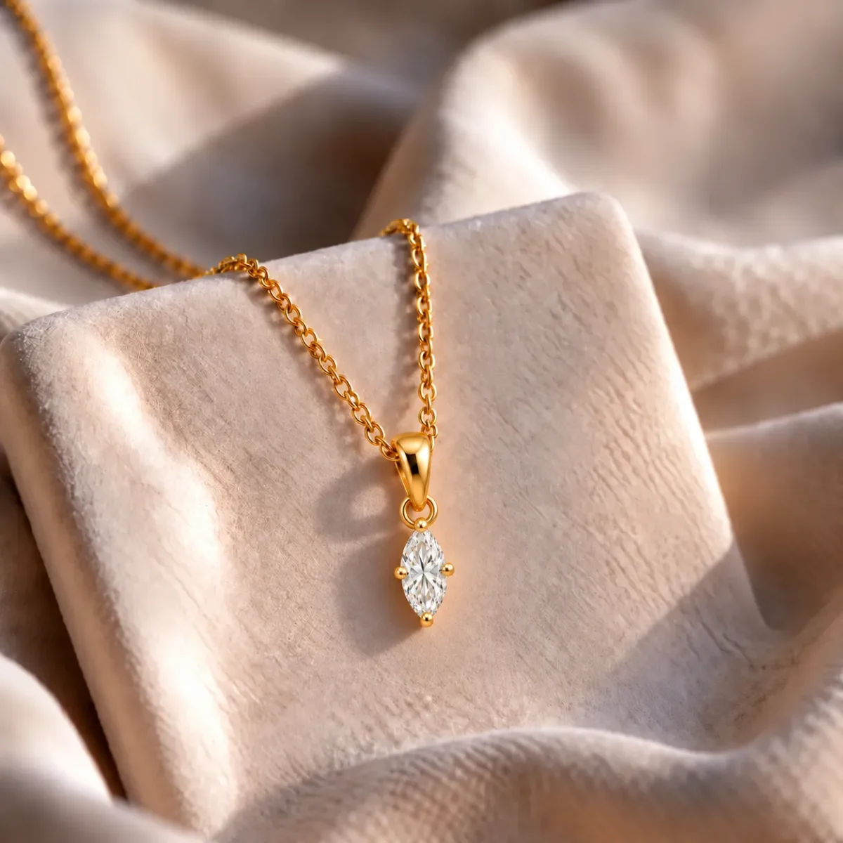 Marquise Cut  Lab Grown Diamond Solitaire Pendant in Gold - Image 3