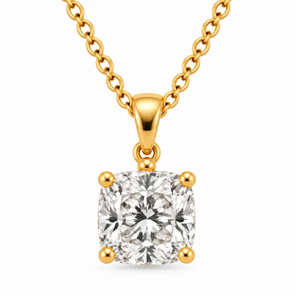 18K Gold Cushion Cut Lab Grown Diamond Solitaire Pendant for Women