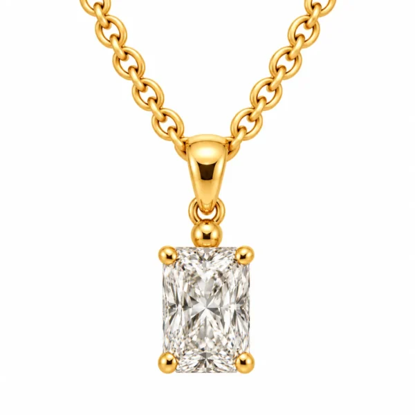 18K Gold Radiant Cut Lab Grown Diamond Solitaire Pendant for Women