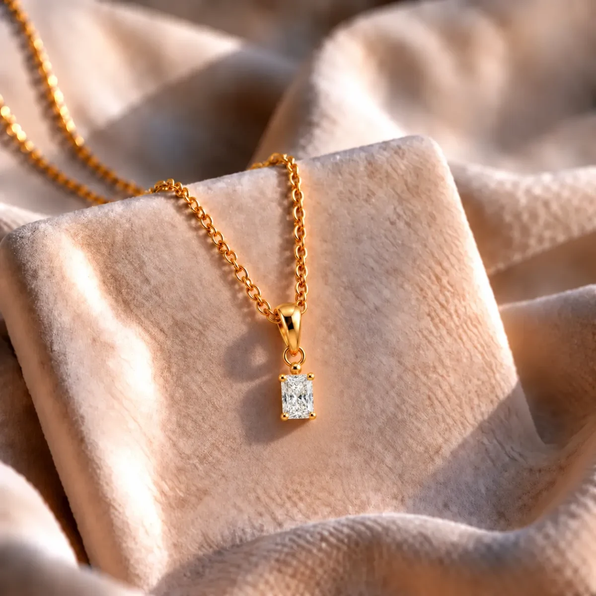 Radiant Cut Lab Grown Diamond Solitaire Pendant in Gold - Image 3