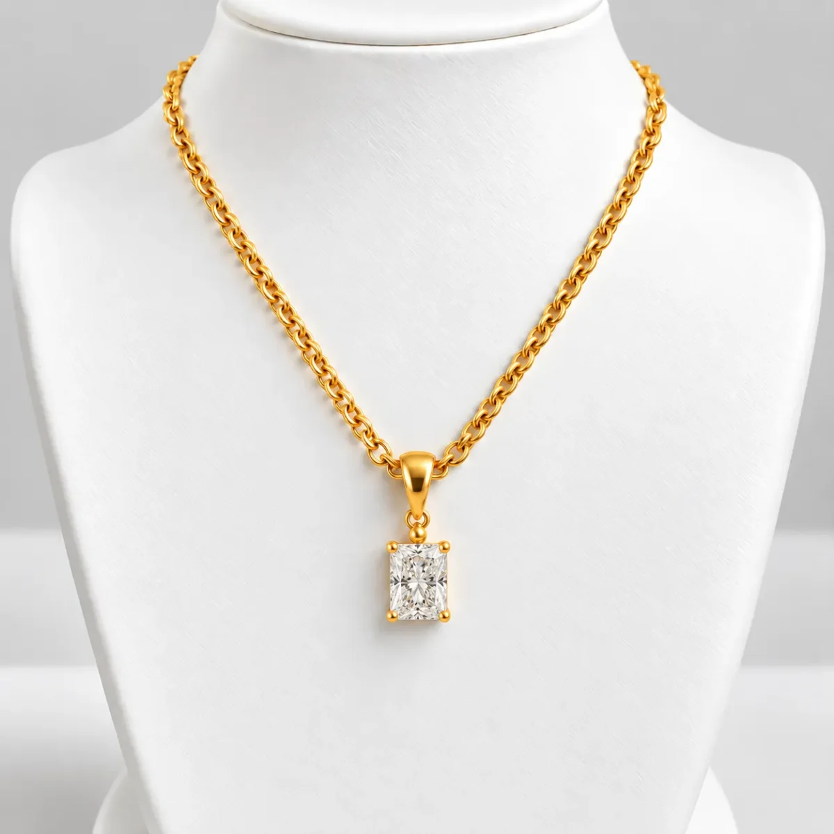 Radiant Cut Lab Grown Diamond Solitaire Pendant in Gold - Image 4