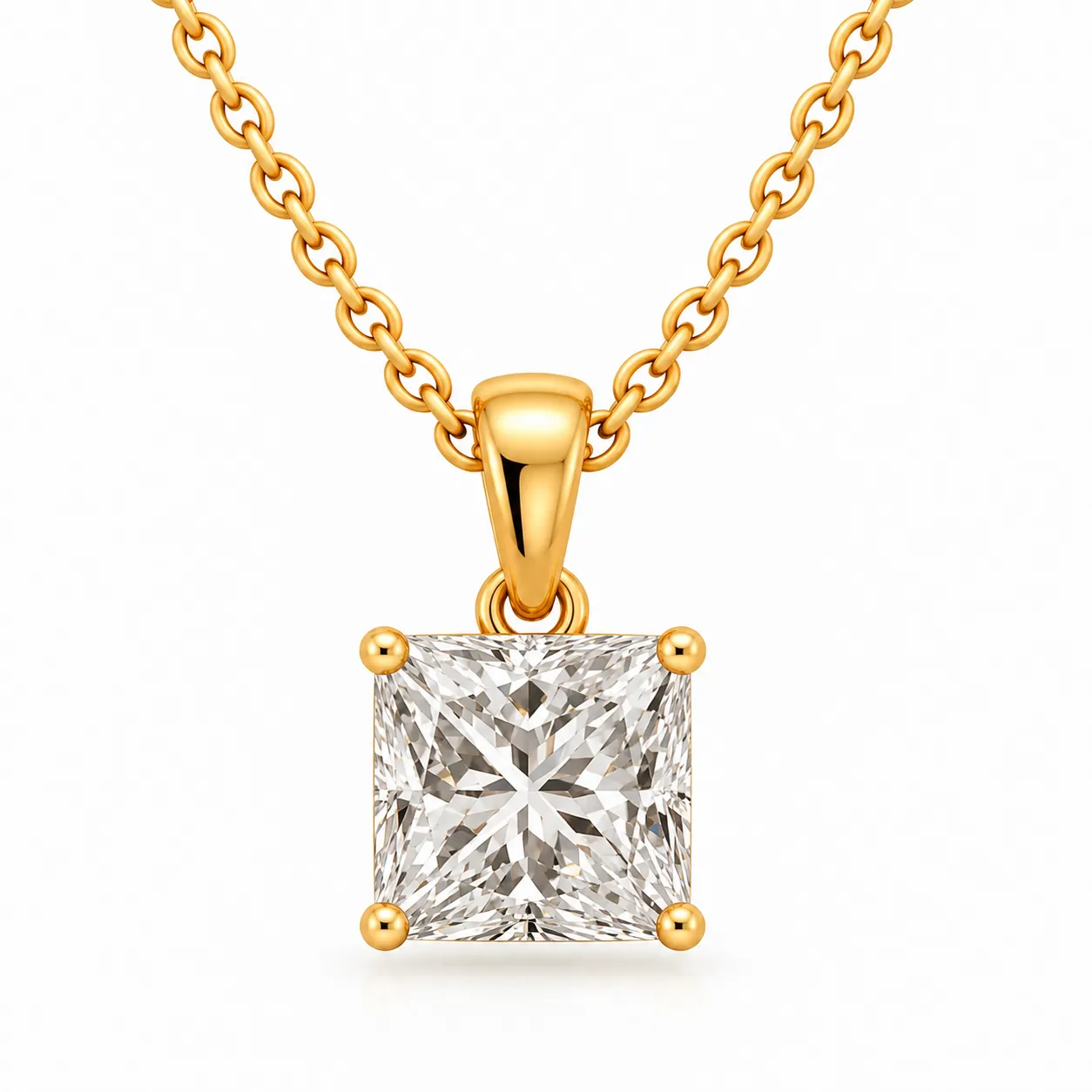 18K Gold Princess Cut Lab Grown Diamond Solitaire Pendant 18K Gold Princess Cut Lab Grown Diamond Solitaire Pendant for Women