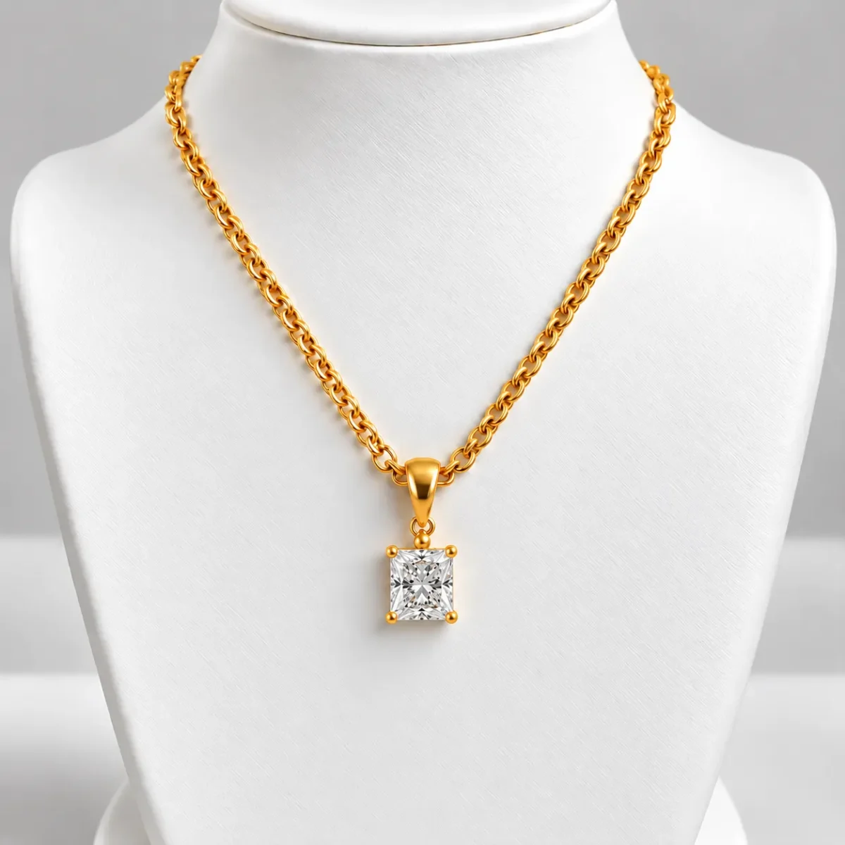 Princess Cut Lab Grown Diamond Solitaire Pendant in Gold - Image 4