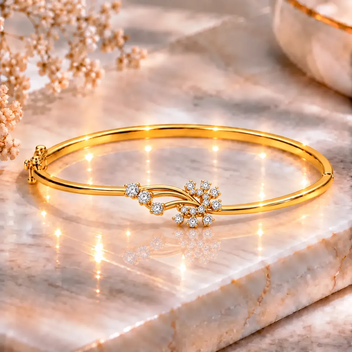 Elegant 18K Floral Vine Lab Grown Diamond Gold Bracelet for Women - Image 3