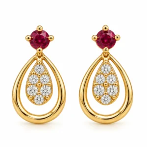 Ruby and Lab Grown Diamond Drop Earrings for Women in 18K Gold