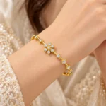 Elegant 18K Floral Line Lab Grown Diamond Gold Bracelet for Women - Image 2