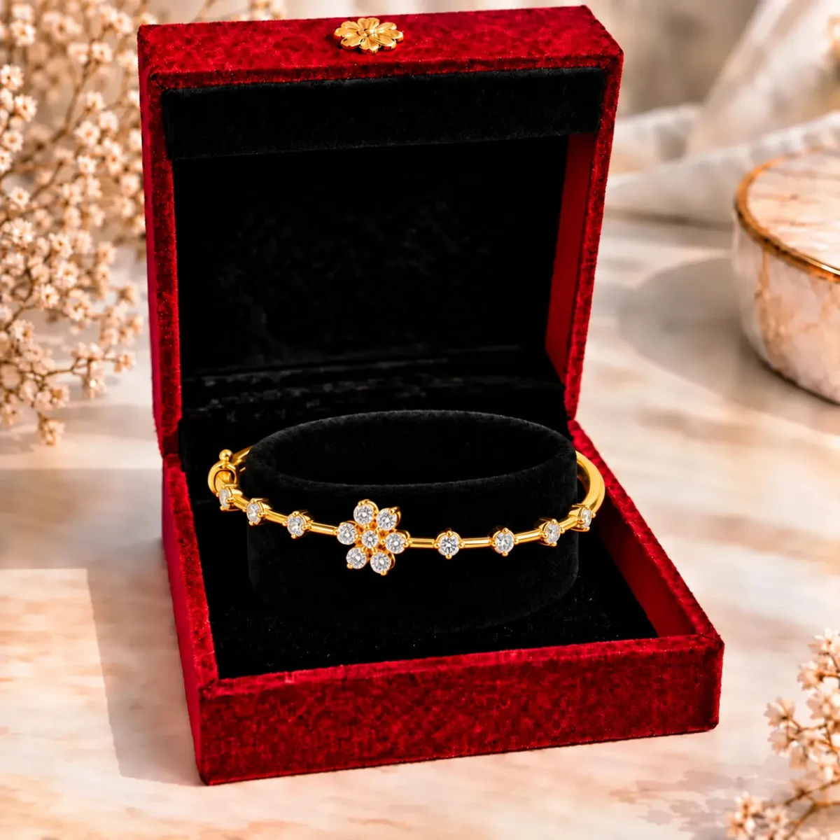 Elegant 18K Floral Line Lab Grown Diamond Gold Bracelet for Women - Image 4