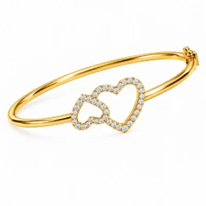 18K double heart lab grown diamond gold bracelet for women