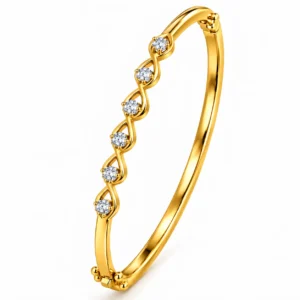 18K leaf drop lab grown diamond gold bracelet for women with six round diamonds