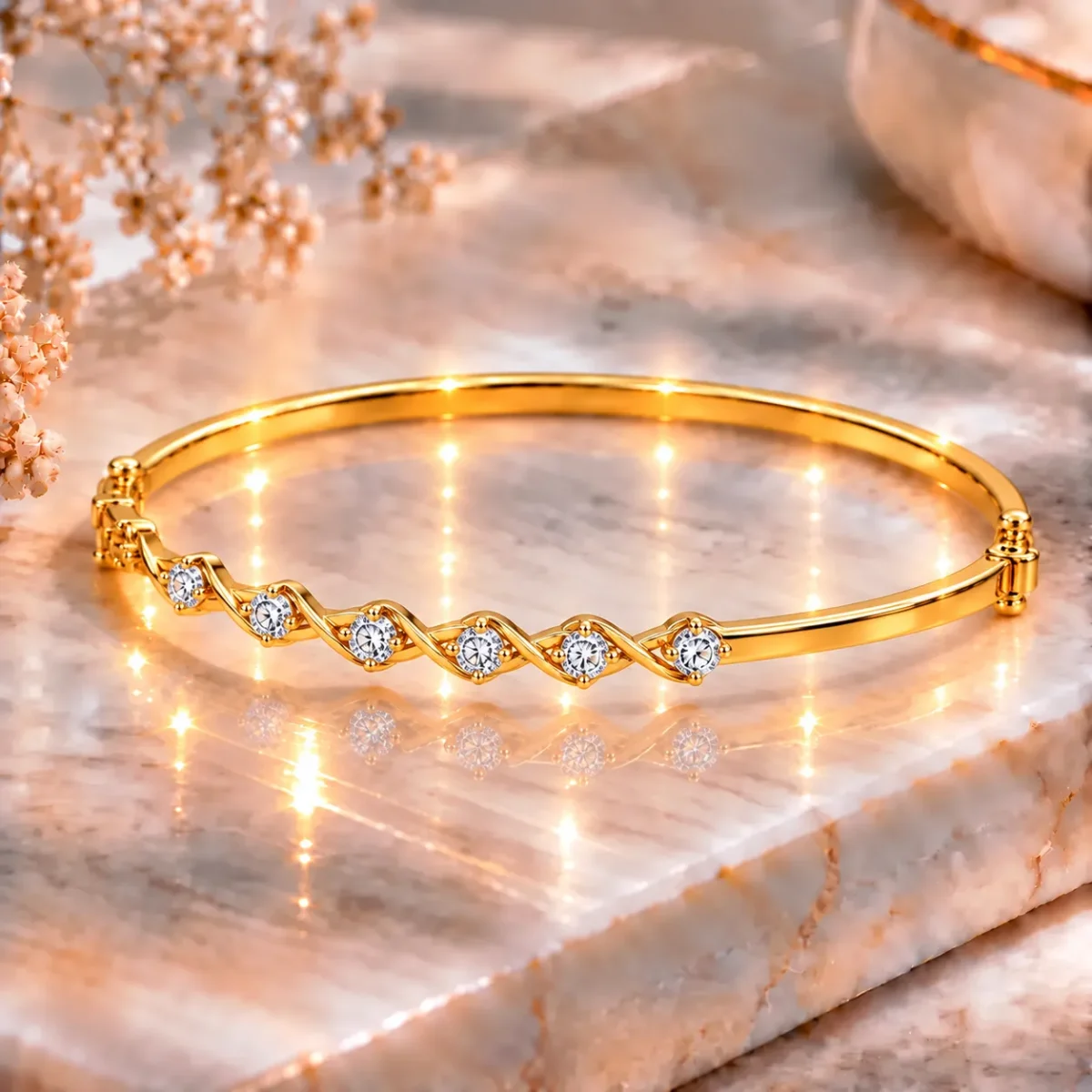 Elegant 18K Leaf Drop Lab Grown Diamond Gold Bracelet for Women - Image 3