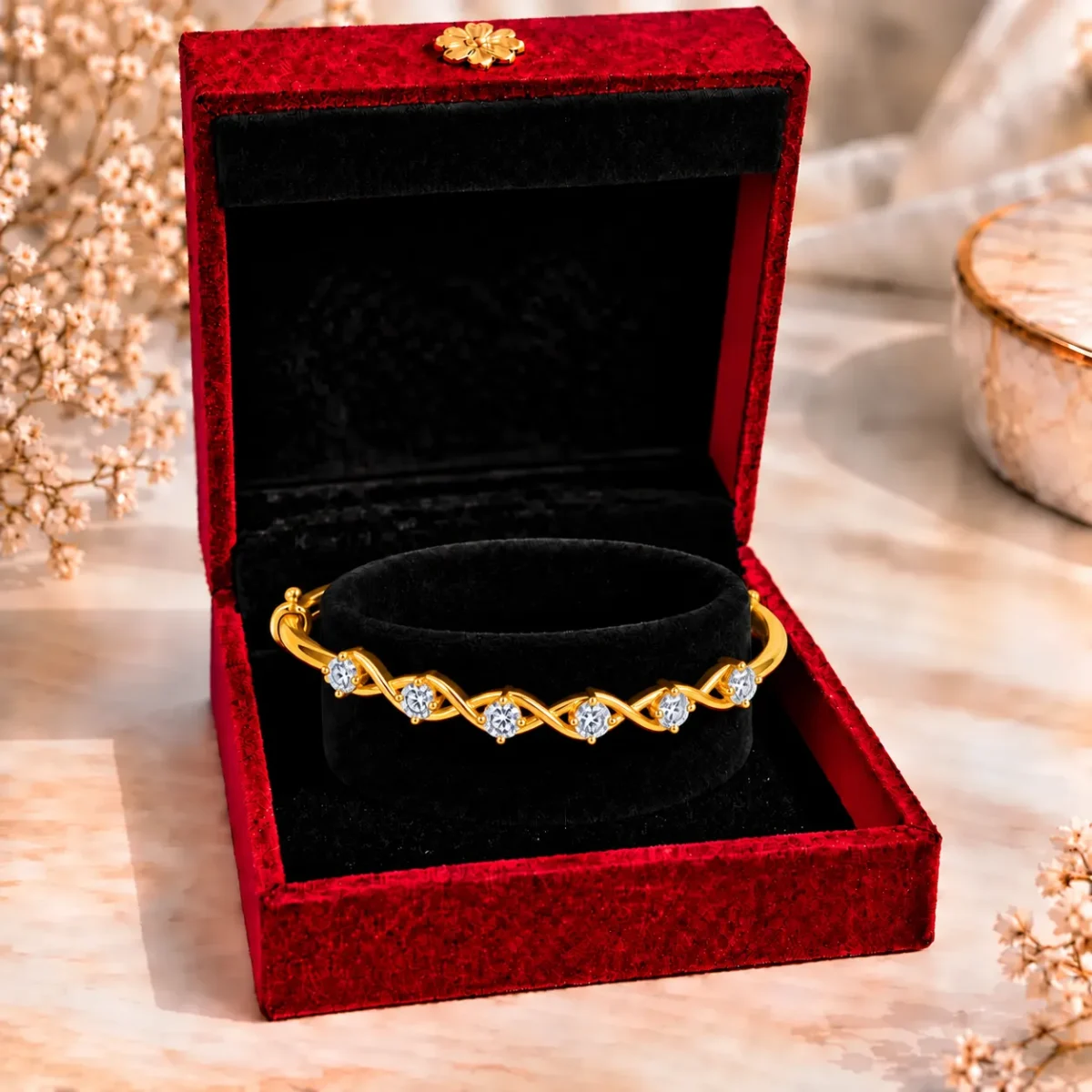Elegant 18K Leaf Drop Lab Grown Diamond Gold Bracelet for Women - Image 4