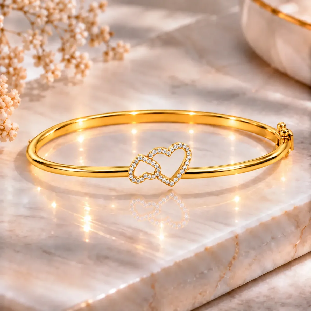Elegant 18K Double Heart Lab Grown Diamond Gold Bracelet for Women - Image 3