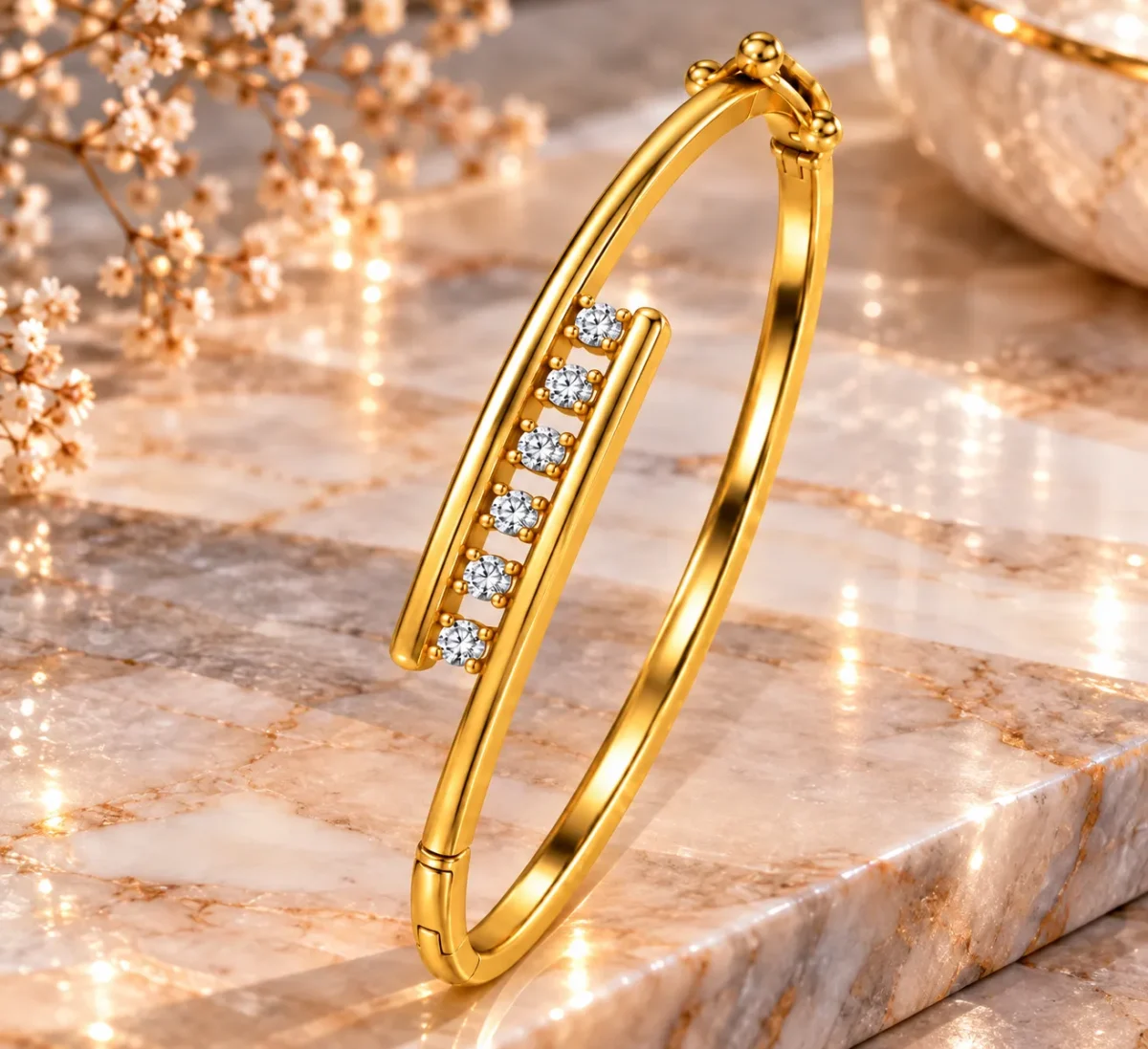Elegant 18K Linear Six Stone Lab Grown Diamond Gold Bracelet for Women - Image 3