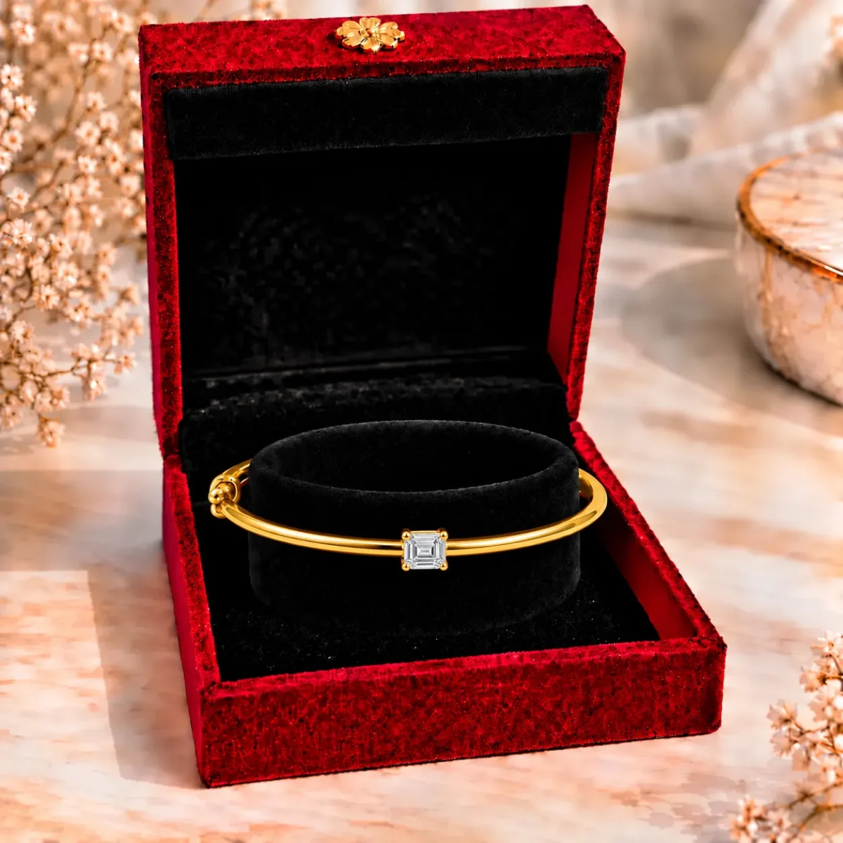 Elegant 18K Emerald Cut Solitaire Lab Grown Diamond Gold Bracelet for Women - Image 4
