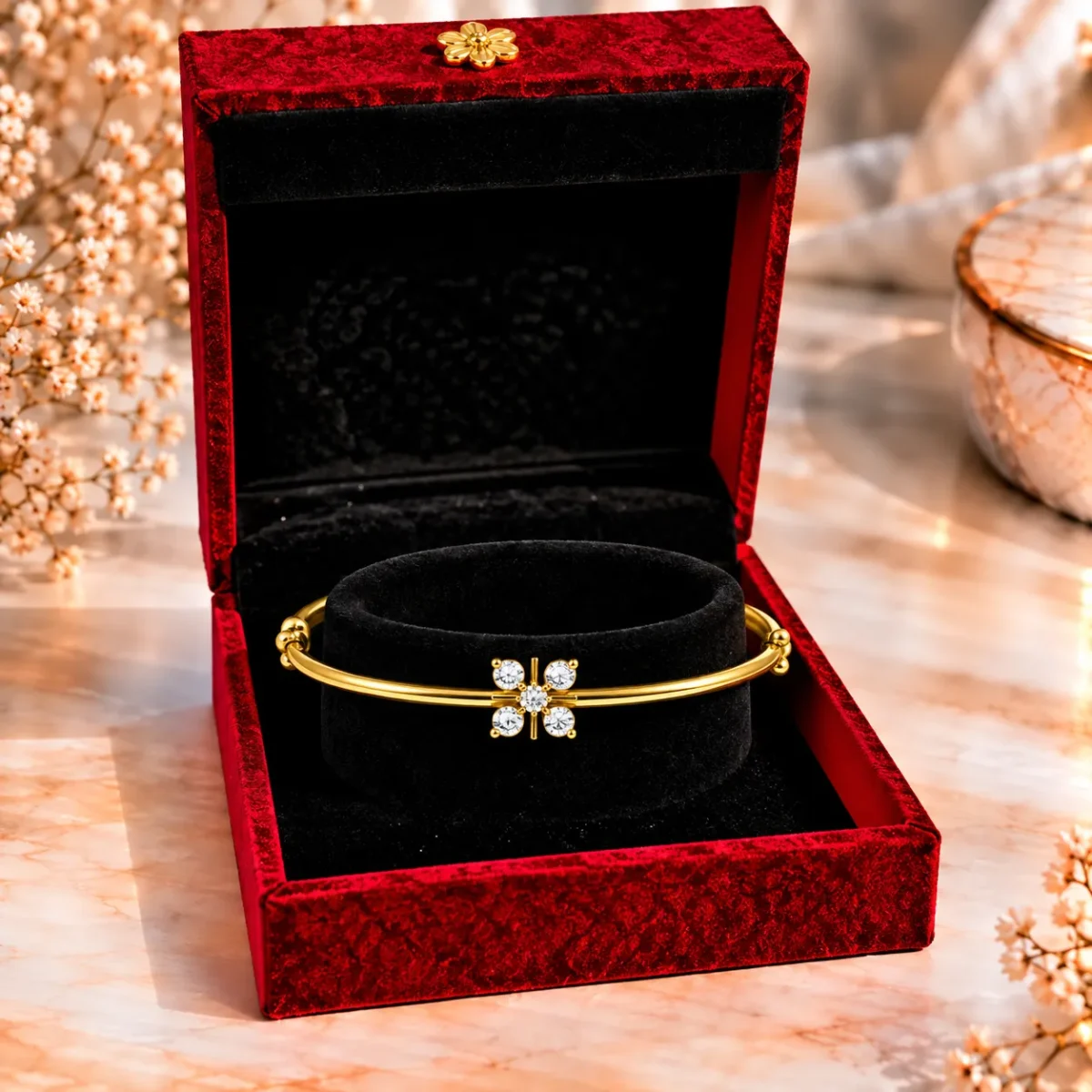 Elegant 18K Five Stone Floral Lab Grown Diamond Gold Bracelet for Women - Image 4