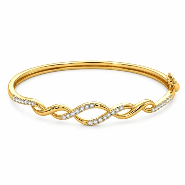 Intertwined lab grown diamond yellow gold bracelet for women