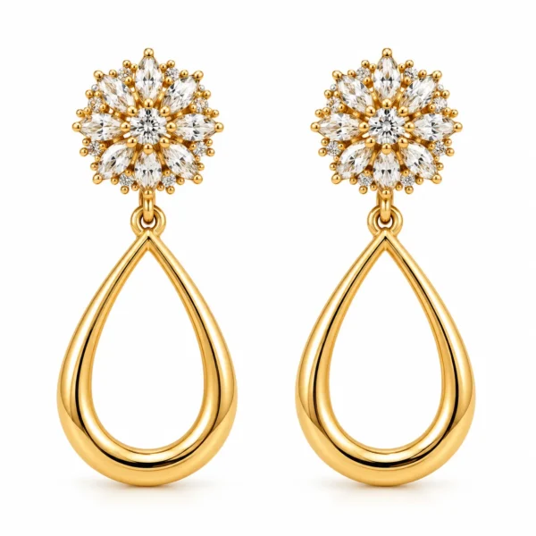 Floral Marquise Lab Grown Diamond Drop Earrings for Women 1 Carat