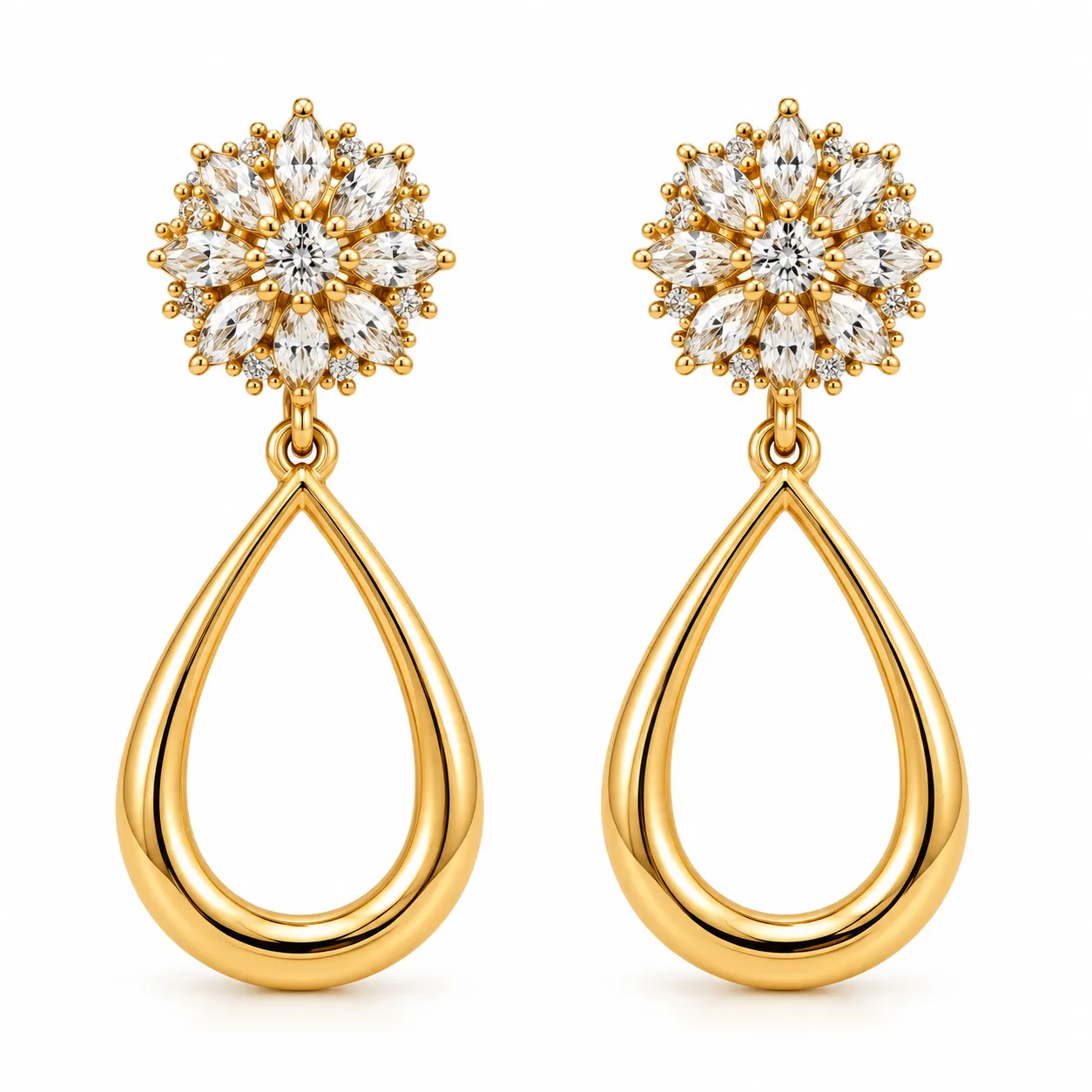 Floral Marquise Lab Grown Diamond Drop Earrings for Women 1 Carat