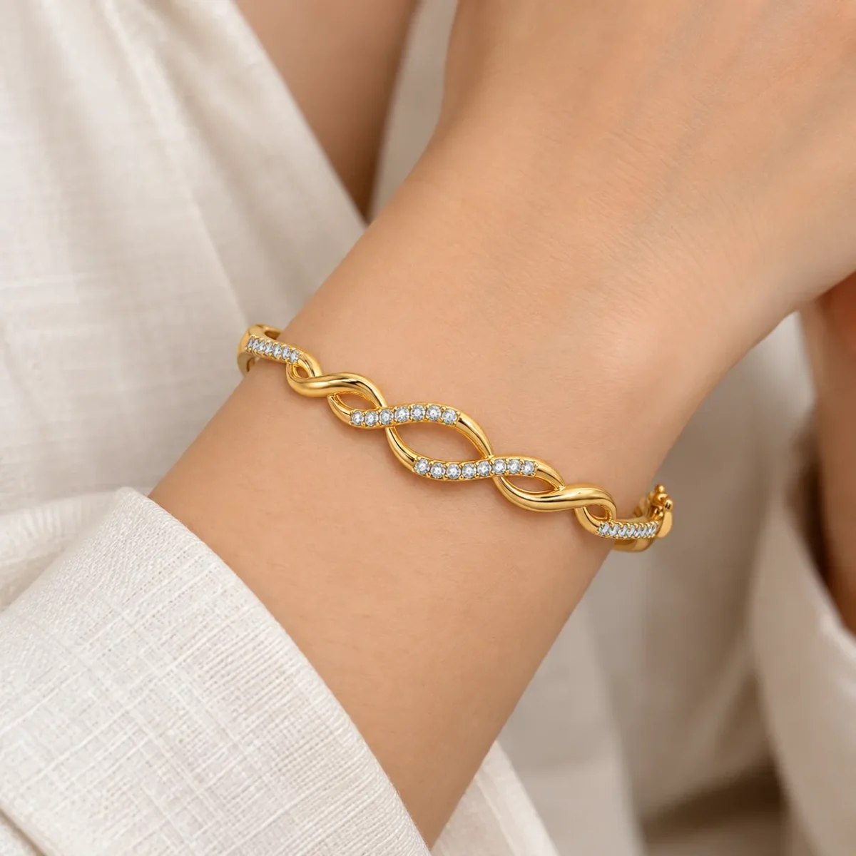 18K Gold Twisted Infinity Lab Grown Diamond Bracelet for Women - Image 2