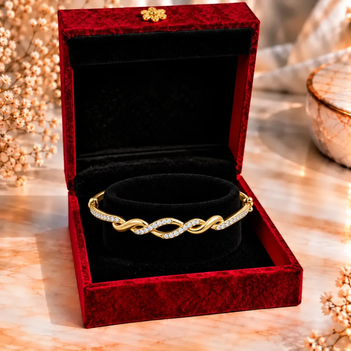 18K Gold Twisted Infinity Lab Grown Diamond Bracelet for Women - Image 4