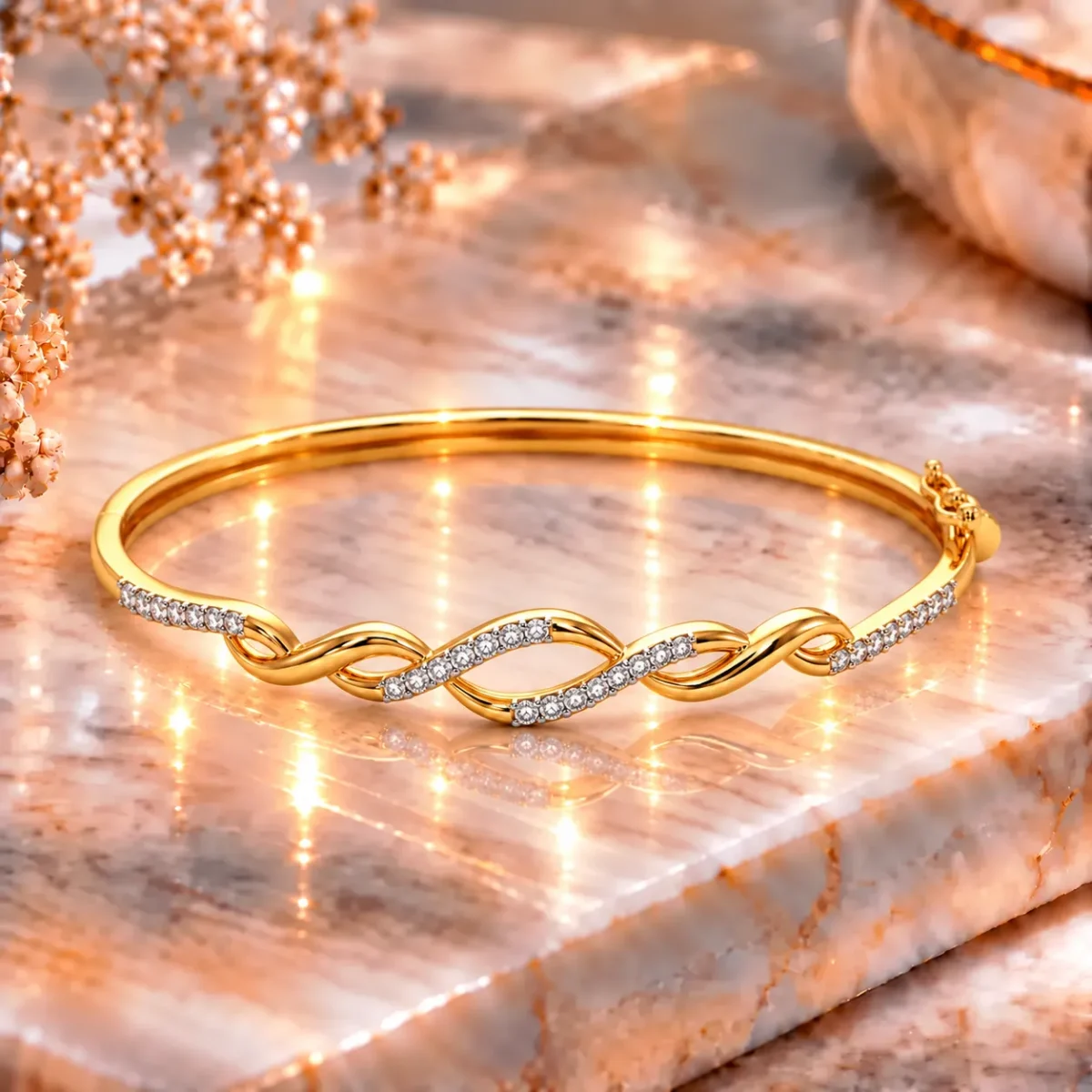 18K Gold Twisted Infinity Lab Grown Diamond Bracelet for Women - Image 3