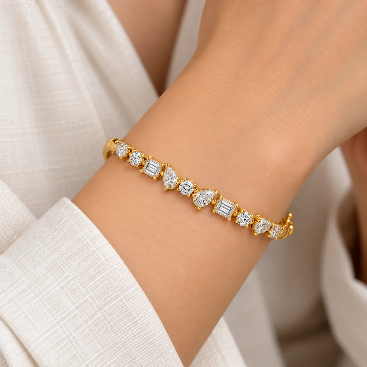 18K Gold Mixed-Cut Lab Grown Diamond Bracelet for Women - Image 2