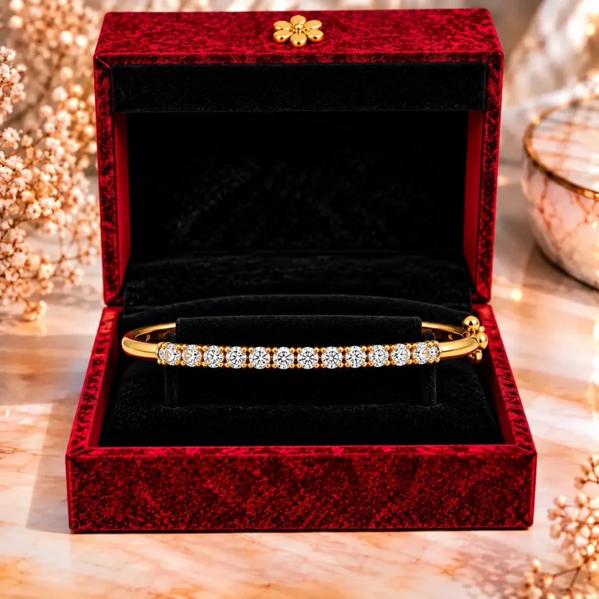 18K Gold Round Cut Lab Grown Diamond Tennis Bracelet