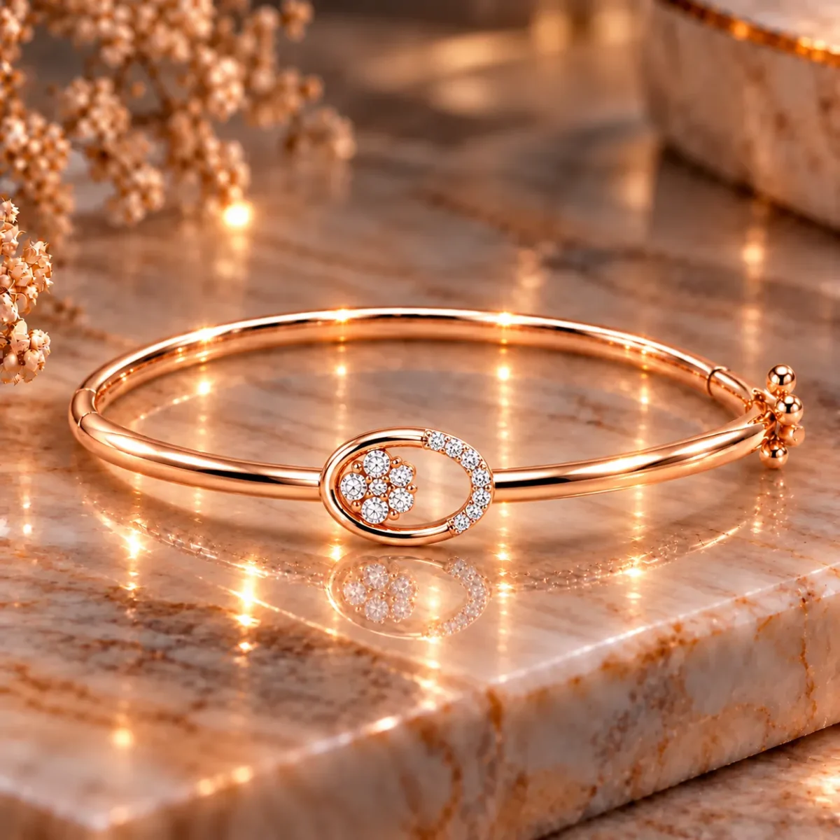 18K Gold Oval Floral Lab Grown Diamond Bracelet for Women - Image 3
