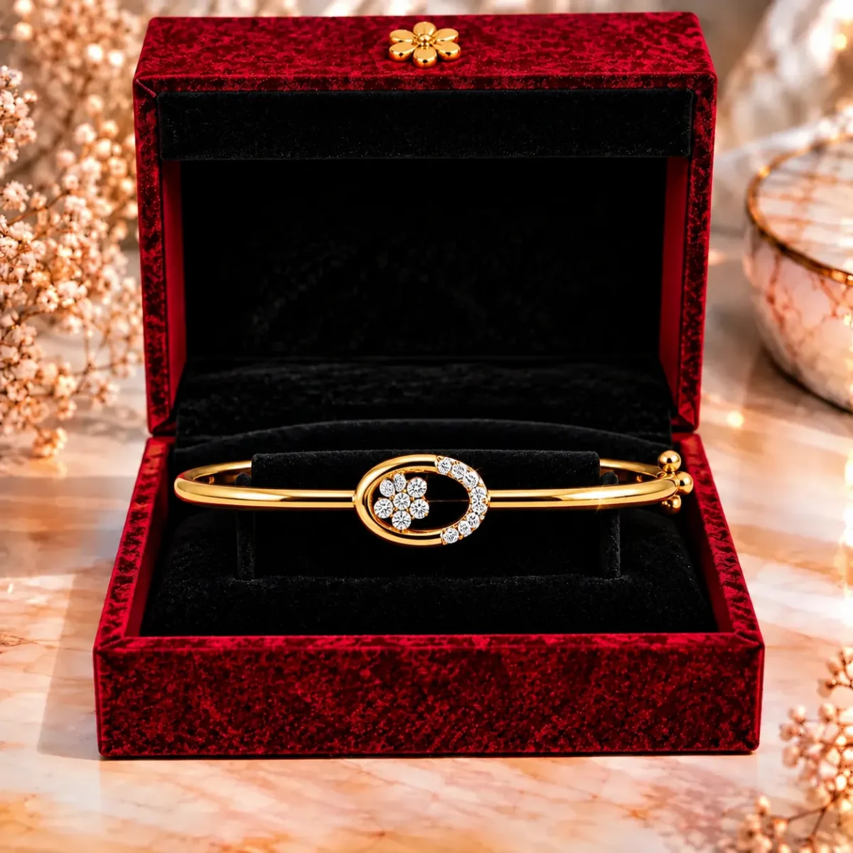 18K Gold Oval Floral Lab Grown Diamond Bracelet for Women - Image 4