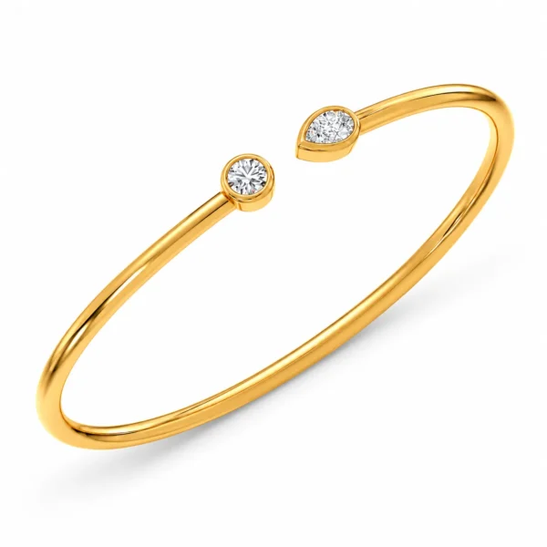 18K Gold Round and Pear Lab Grown Diamond Open Bracelet for Women