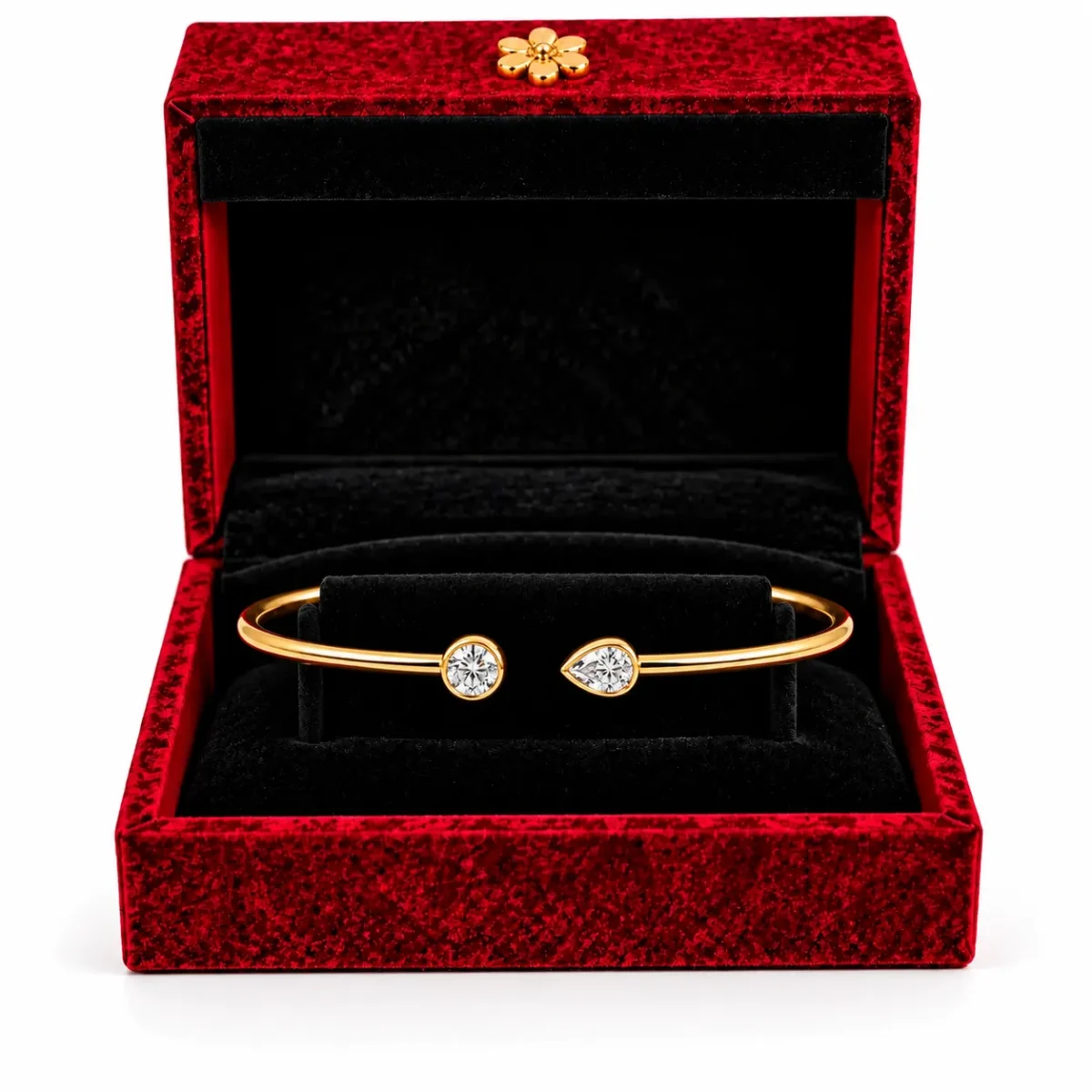 18K Gold Open Floral & Round Diamond Lab Grown Bracelet for Women - Image 4