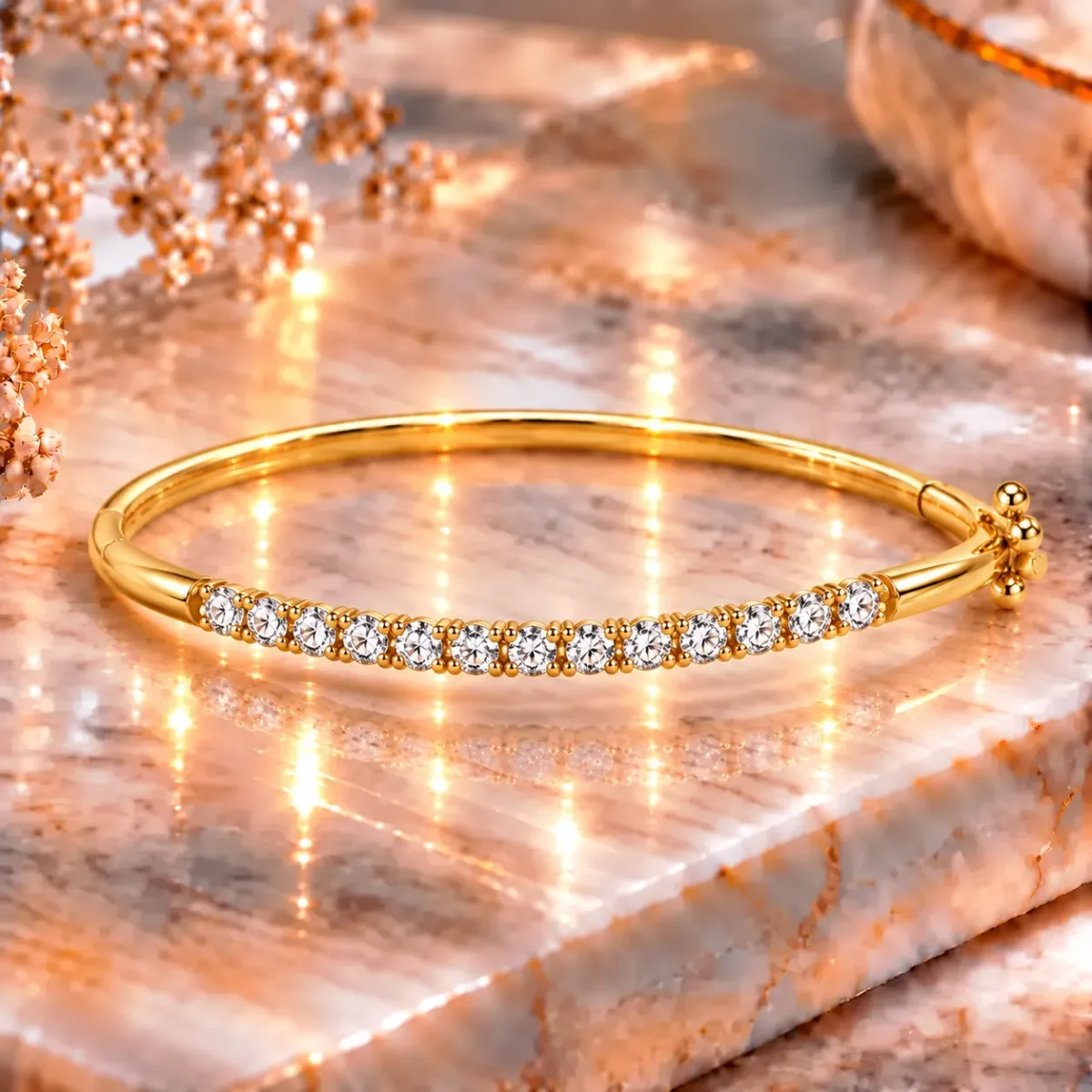 18K Gold Round Cut Lab Grown Diamond Tennis Bracelet