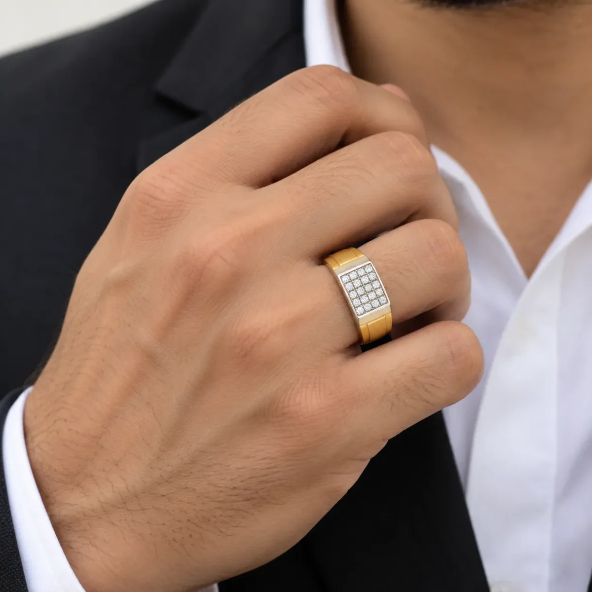 Grand Matrix Lab Grown Diamond Men’s Ring on Male Model Hand