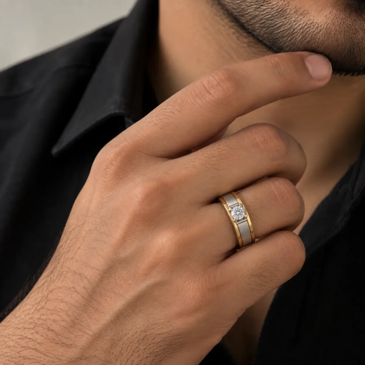 Grand Solitaire Lab Grown Diamond Men’s Ring on Model Hand
