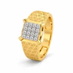 Royal Grid lab grown diamond engagement ring for men in yellow gold angled view