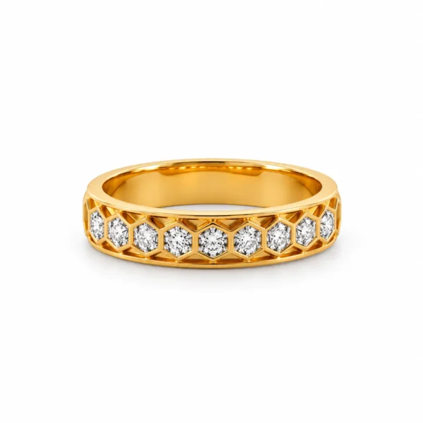 Hexagon Spark Lab Grown Diamond Gold Ring for Men Front View