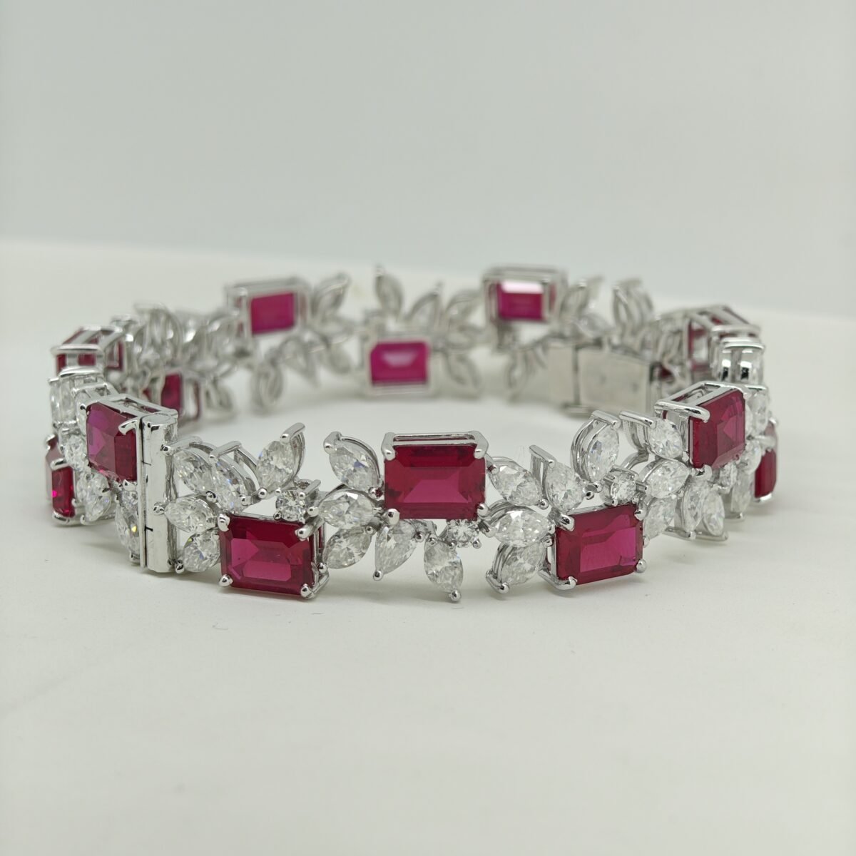 Luxury Ruby & Lab Grown Diamond Floral Bracelet for Women – Elegant Statement Jewellery - Image 2