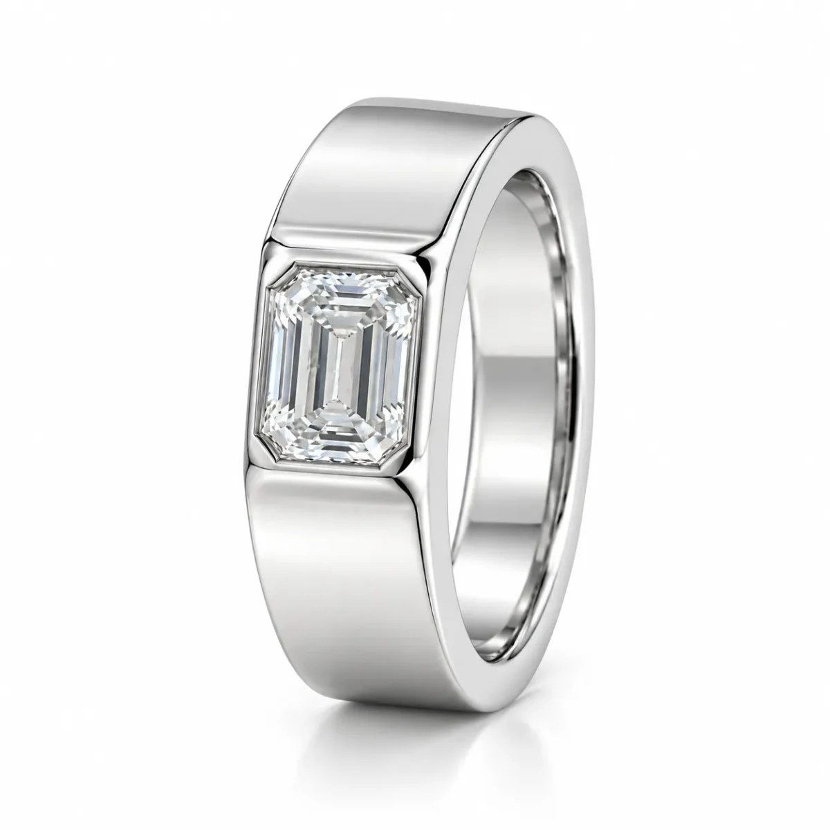 Emerald Crest Lab Grown Diamond Ring for Men angled white gold view