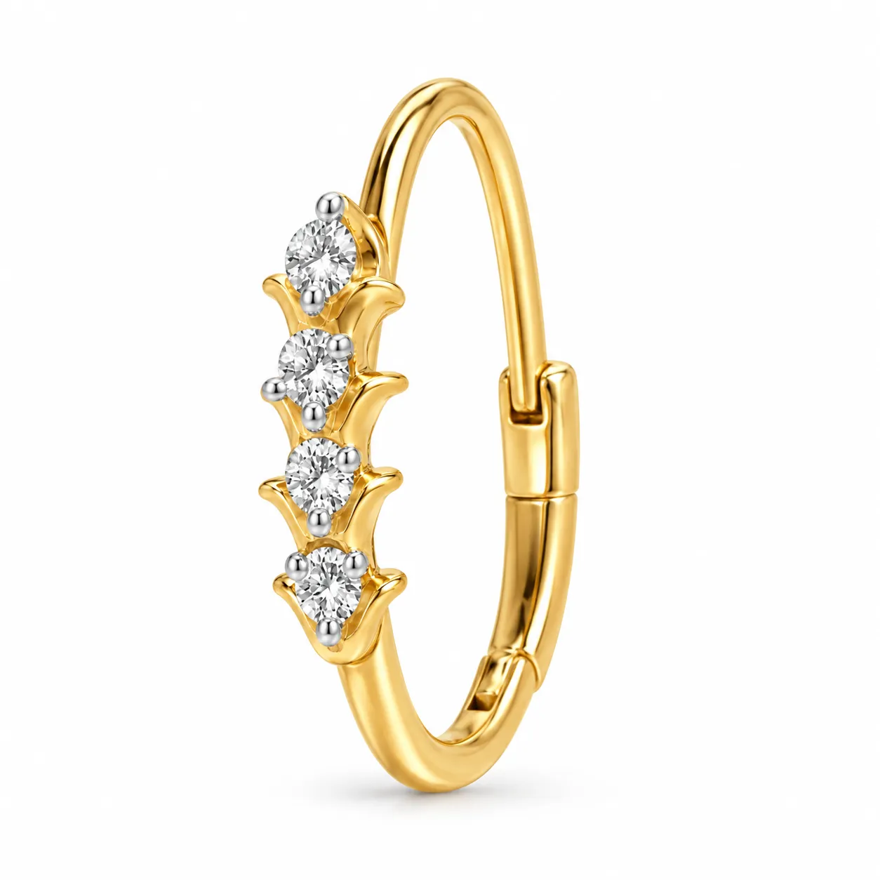 Lily Drop Lab Grown Diamond Nose Ring Side View Lily Drop Lab Grown Diamond Nose Ring side angle in yellow gold