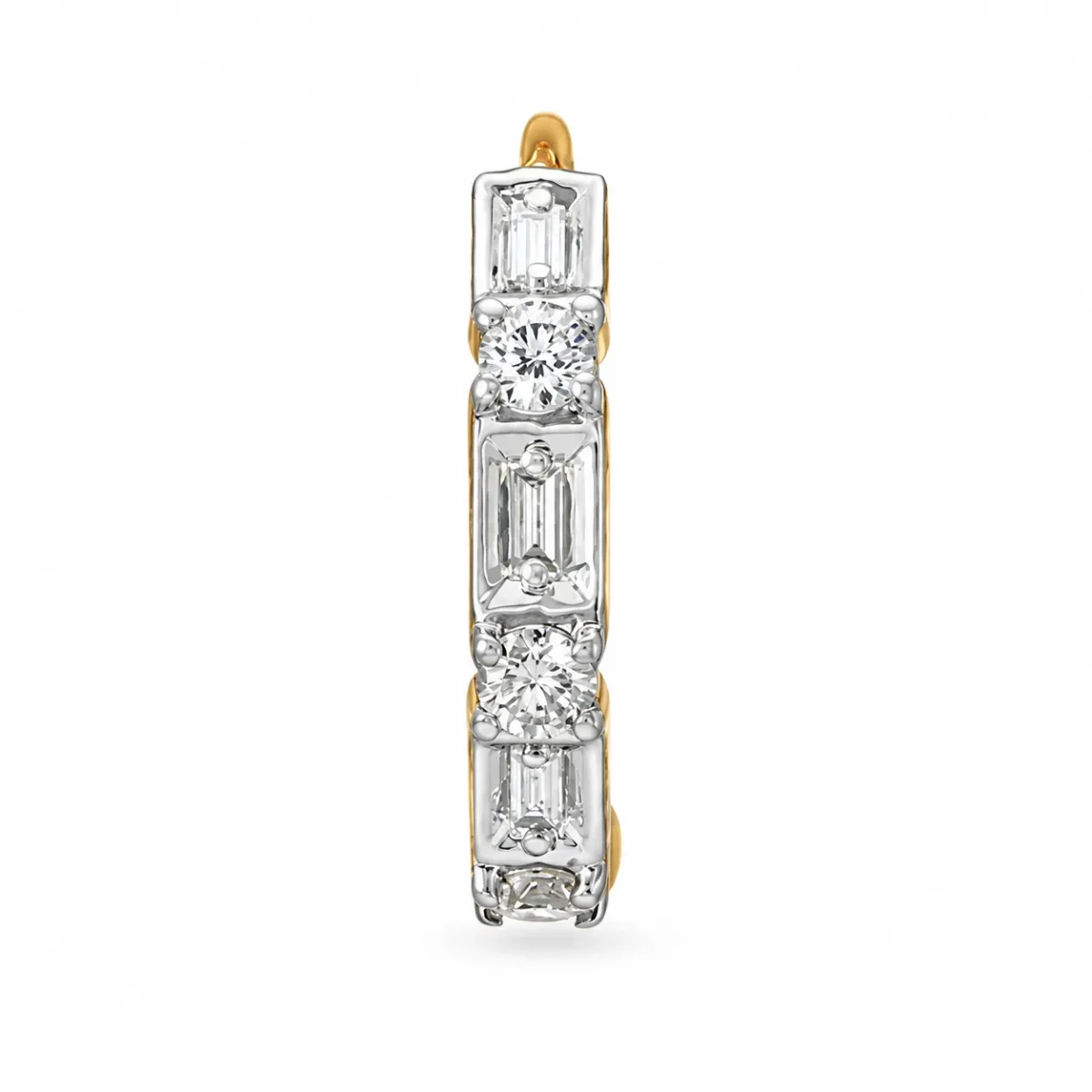 Linear Luxe Lab Grown Diamond Nose Ring Front View with Round and Baguette Diamonds