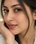 Linear Luxe Lab Grown Diamond Nose Ring on Woman Model