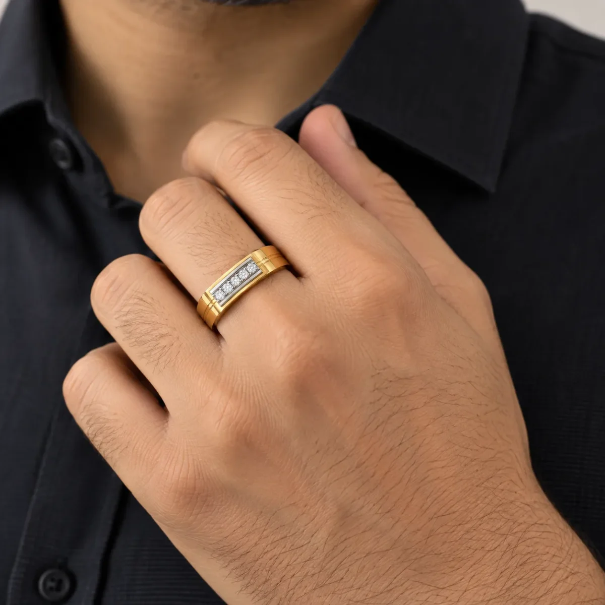 Linear Spark Lab Grown Diamond Ring for Men Worn on Hand